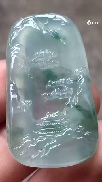 高冰飘彩山水牌.水头通透
