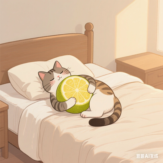 睡柚子床上的猫海报